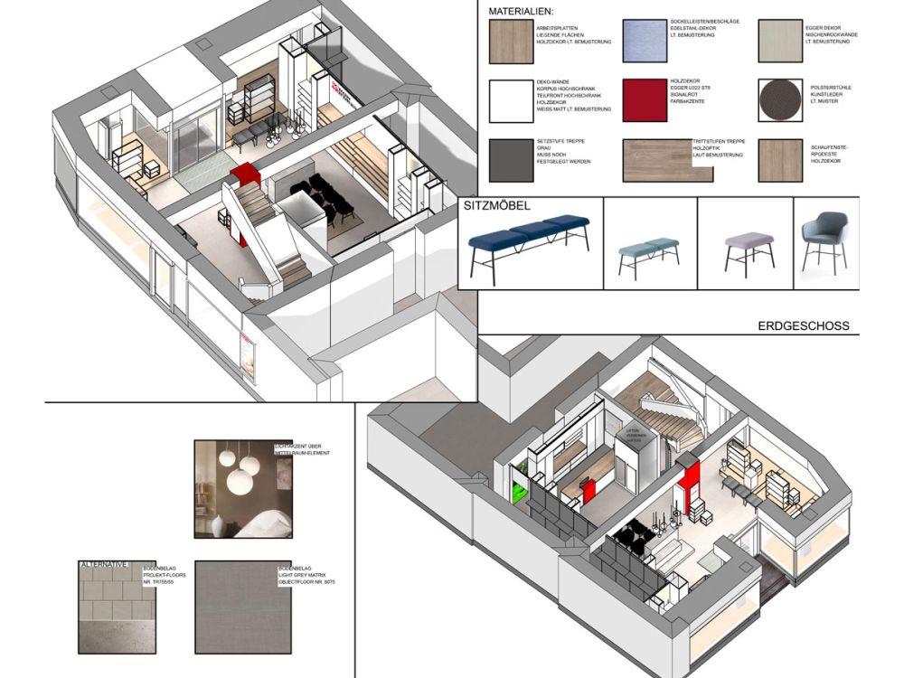 Konzeptzeichnung der Übersicht im Erdgeschoss