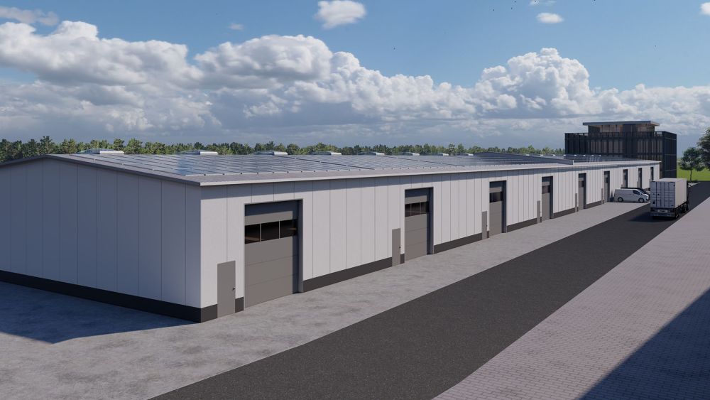 Rendering einer Industriehalle im Projektbau Walldürn.