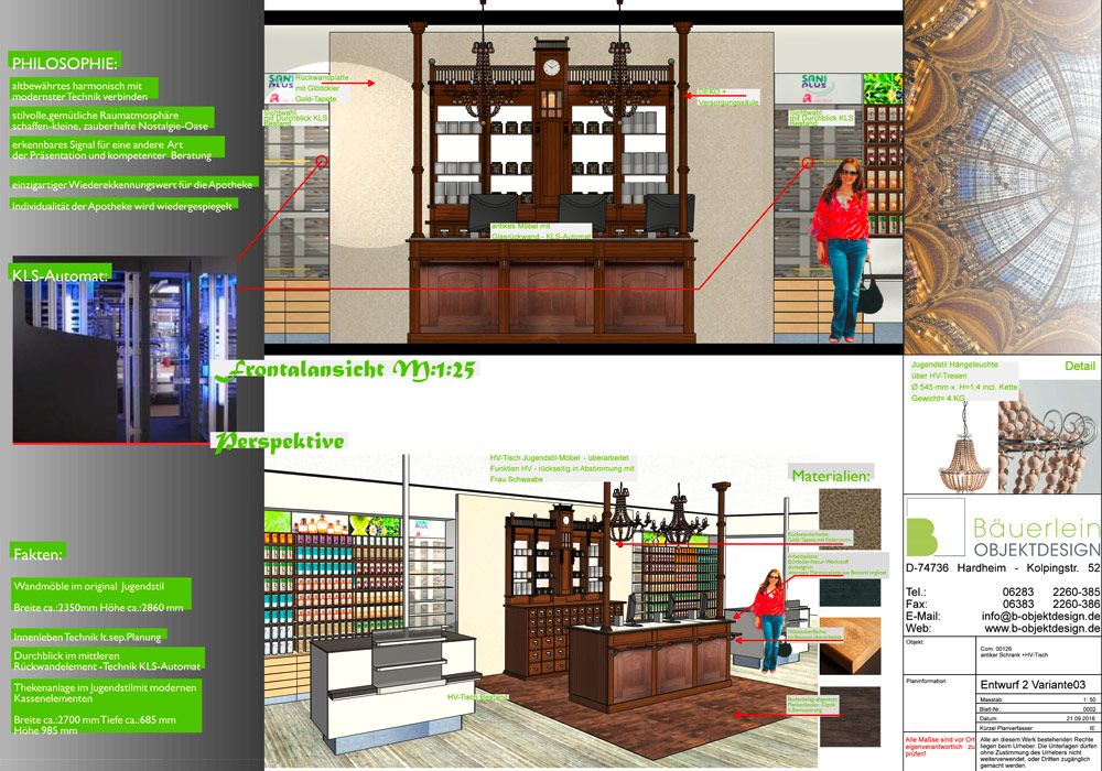 Kreative Konzeptzeichnung der Jugendstil Ladentheke.