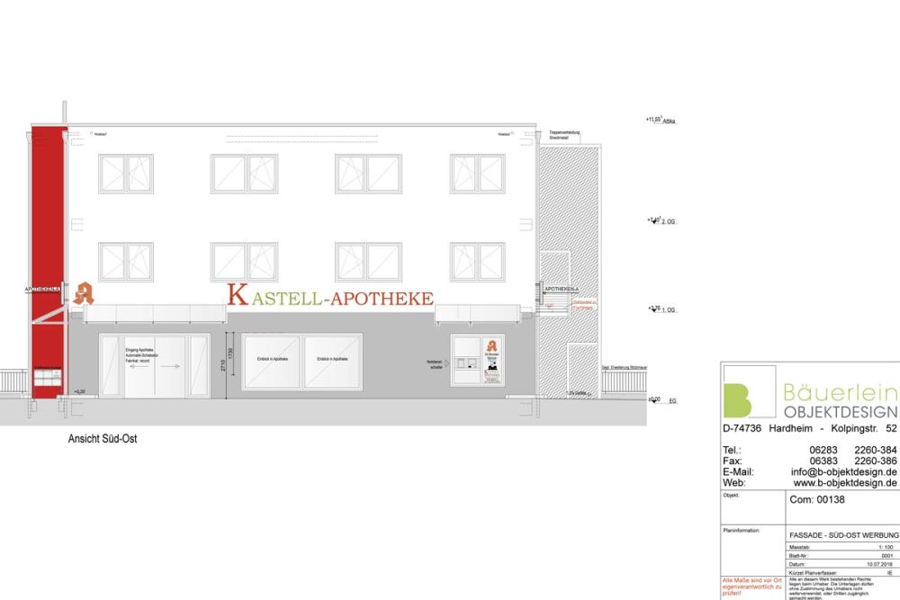 Konzeptzeichnung der Gebäudefront der Kastell-Apotheke.