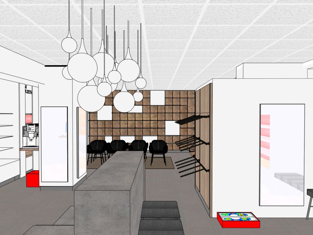 Konzeptzeichnung des Verkaufsraums