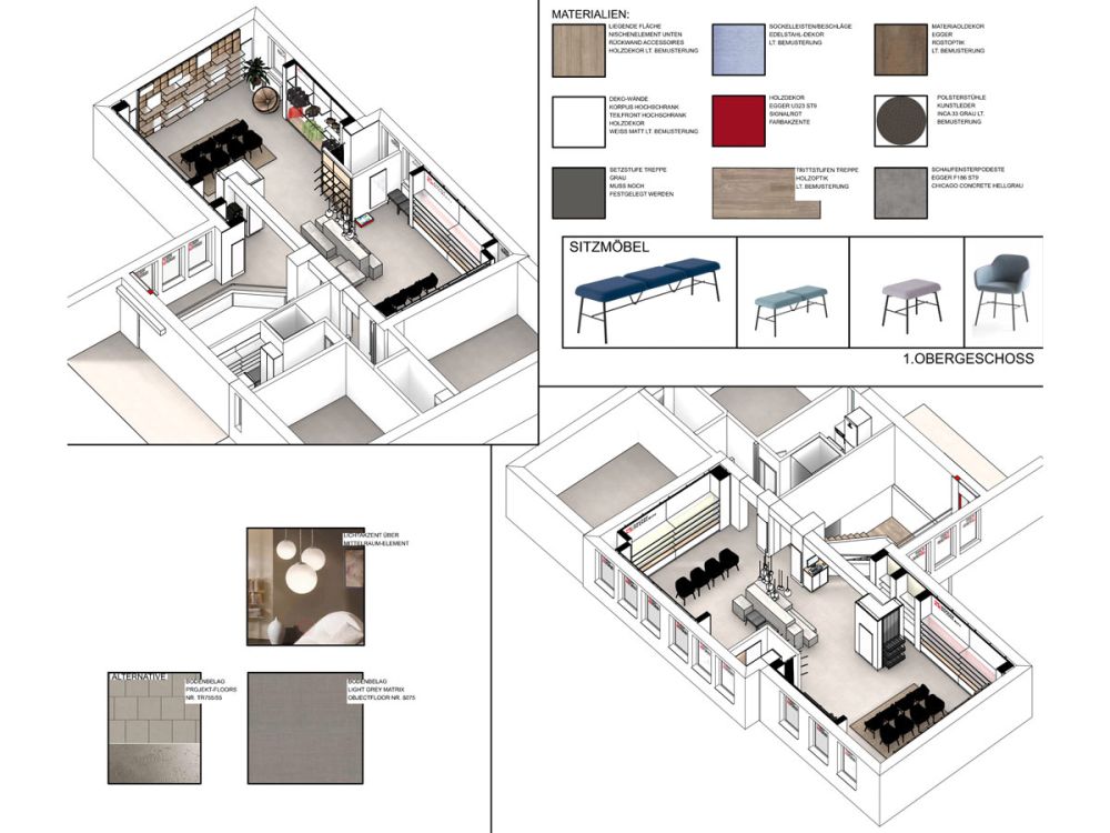 Konzeptzeichnung des Obergeschosses 
